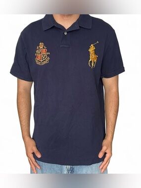Polo Ralph Lauren Polo Shirt Size XL Navy Blue Custom Slim Fit Big Pony Crest